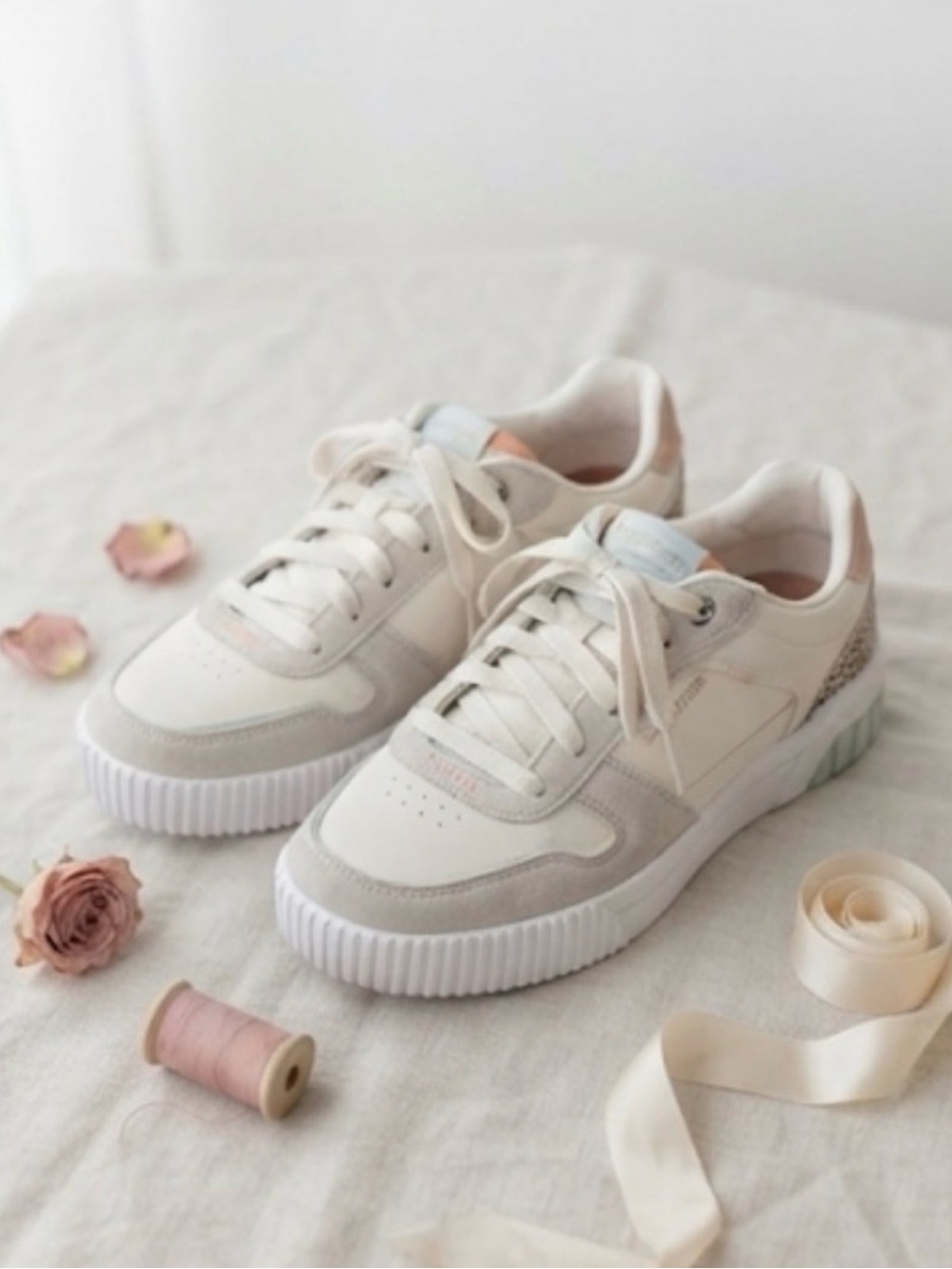 Skechers Court Classics White & Leopard Print Platform Sneakers